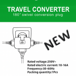 180° Rotary Travel Plug Converter 15A 250V Universal Power Adapter