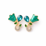Elegant Green Floral Stud Earrings for Women | Gold Plated Crystal Design