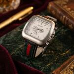 Premium Square Dial Multi-Function Analog Wrist Watch with Stylish Stripe Fabric-Leather Strap for Men