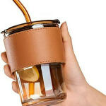 Glass Tumbler with Straw and Lid Portable Juice Coffee Cup