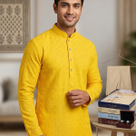 Men's Premium Sunshine Yellow Geometric Embroidered Kurta