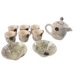 Elegant Ceramic Tea Set with Teapot, 6 Cups and Serving Bowls for Home Dining & Serving