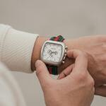 Premium Square Dial Multi-Function Analog Wrist Watch with Stylish Stripe Fabric-Leather Strap for Men