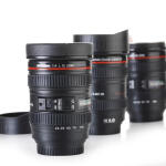 Camera Lens Shaped Coffee Mug Flask With Lid