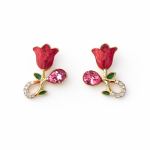 Elegant Rose Floral Stud Earrings for Women | Gold Plated Crystal Drop Design