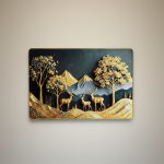 Luxury Golden Deer Mountain Landscape Wall Art Frame Home Decor