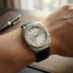 Premium Octagonal Silver Dial Analog Wrist Watch with Leather Strap for Men