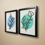 Minimalist Botanical Line Art Wall Frames | Modern Leaf Outline Wall Decor Set of 2