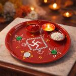 Hand-Painted Decorative Pooja Thali with Ganesha Motif and Diyas