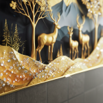 Luxury Golden Deer Mountain Landscape Wall Art Frame Home Decor