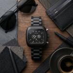 Matte Black Square Dial Metal Strap Analog Wrist Watch for Men