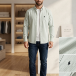 Men’s Premium Pastel Green Vertical Striped Slim-Fit Formal Shirt