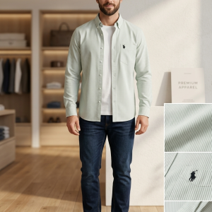 Men’s Premium Pastel Green Vertical Striped Slim-Fit Formal Shirt