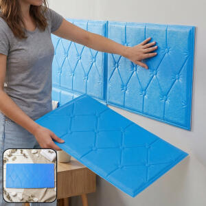 Self Adhesive 3D Foam Wall Panel Cushion Wallpaper ( Blue )