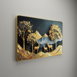 Luxury Golden Deer Mountain Landscape Wall Art Frame Home Decor