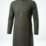 Men's Premium Dark Olive Green Mirror-Work Kurta with Pajama Set