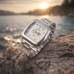 Premium Square Dial Silver Metal Strap Analog Wrist Watch for Men