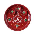 Hand-Painted Decorative Pooja Thali with Ganesha Motif and Diyas