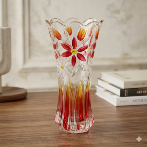 Hand-Painted Floral Scalloped Glass Vase