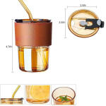 Glass Tumbler with Straw and Lid Portable Juice Coffee Cup