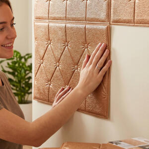 Self Adhesive 3D Foam Wall Panel Cushion Wallpaper ( Brown )