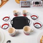 Set Of Ceramic Cup 4pc And Glass Bowl 4pc With Plastic Plate (9 Pcs Set)