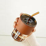 Glass Tumbler with Straw and Lid Portable Juice Coffee Cup