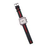 Premium Square Dial Multi-Function Analog Wrist Watch with Stylish Stripe Fabric-Leather Strap for Men