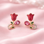 Elegant Rose Floral Stud Earrings for Women | Gold Plated Crystal Drop Design