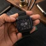 Matte Black Square Dial Metal Strap Analog Wrist Watch for Men