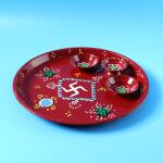 Hand-Painted Decorative Pooja Thali with Ganesha Motif and Diyas