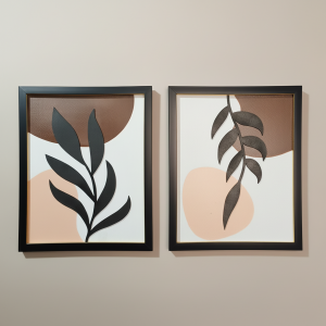 Modern Abstract Leaf Wall Art Frames | Minimalist Botanical Wall Decor Set of 2