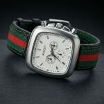 Premium Square Dial Multi-Function Analog Wrist Watch with Stylish Stripe Fabric-Leather Strap for Men