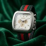 Premium Square Dial Multi-Function Analog Wrist Watch with Stylish Stripe Fabric-Leather Strap for Men