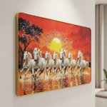 Seven Running Horses Sunrise Wall Art for Living Room Decor Frame