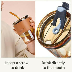 Glass Tumbler with Straw and Lid Portable Juice Coffee Cup
