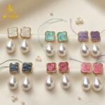 Elegant Handcrafted Pearl Tilak Earrings Set of 6