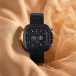 Matte Black Square Dial Metal Strap Analog Wrist Watch for Men