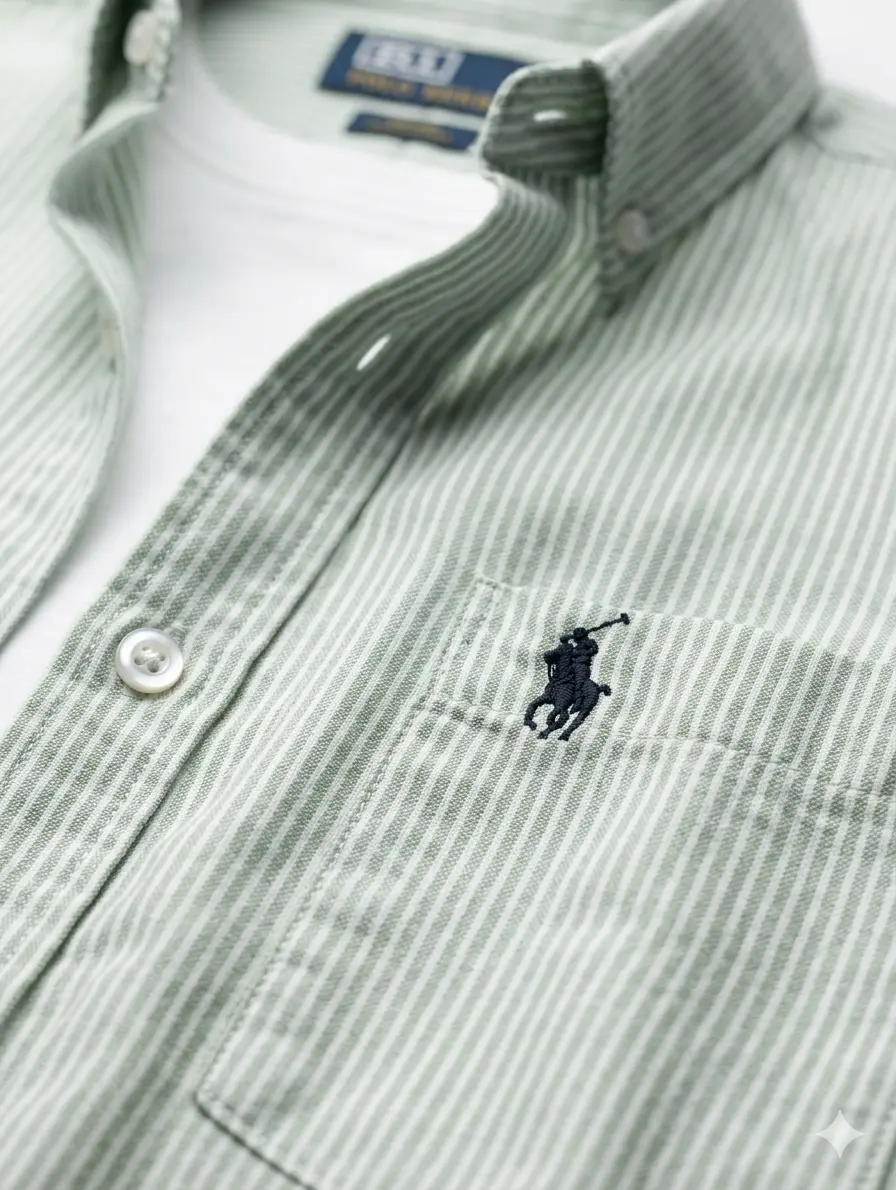 Men’s Premium Pastel Green Vertical Striped Slim-Fit Formal Shirt