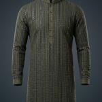 Men's Premium Dark Olive Green Mirror-Work Kurta with Pajama Set