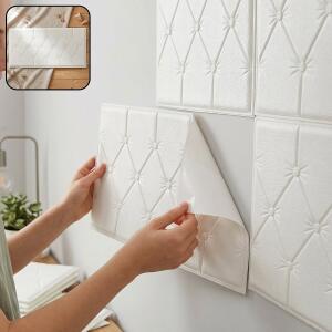 Self Adhesive 3D Foam Wall Panel Cushion Wallpaper ( White )