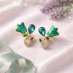 Elegant Green Floral Stud Earrings for Women | Gold Plated Crystal Design