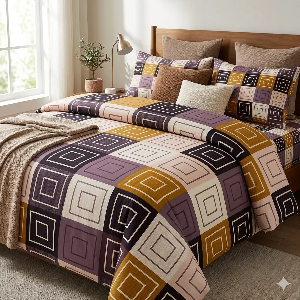 Digital Print Premium Cotton Geometric Bedsheet