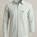 Men’s Premium Pastel Green Vertical Striped Slim-Fit Formal Shirt