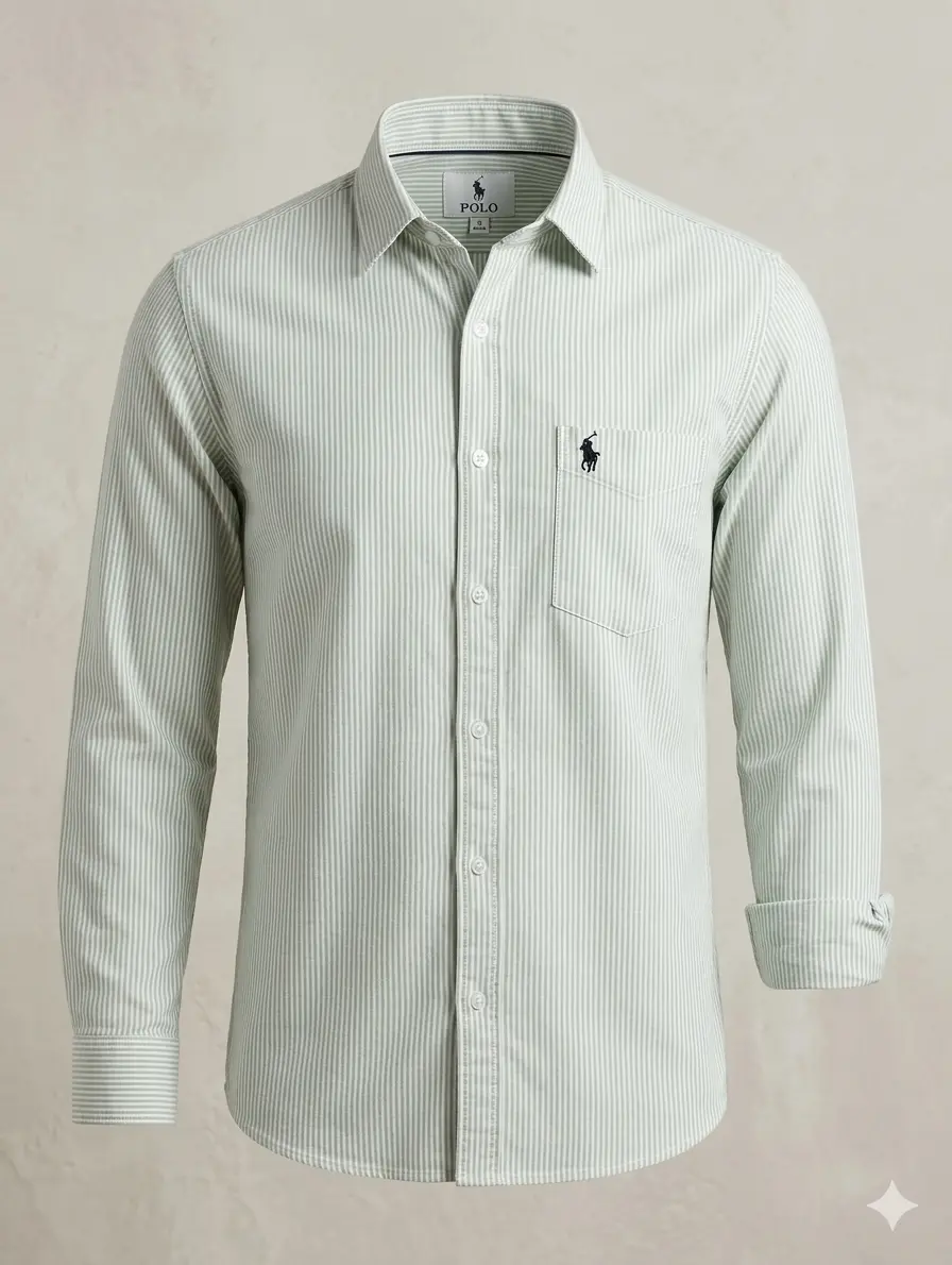 Men’s Premium Pastel Green Vertical Striped Slim-Fit Formal Shirt