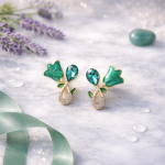 Elegant Green Floral Stud Earrings for Women | Gold Plated Crystal Design