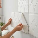 Self Adhesive 3D Foam Wall Panel Cushion Wallpaper (1 Pc, White, 69x35 Cm)