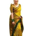 Yashika Women's Fancy Banarasi Kanjivaram Art Silk Saree with Blouse Pieces||Yellow Coloured Kanjivaram Saree