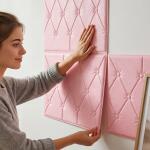 Self Adhesive 3D Foam Wall Panel Cushion Wallpaper (1 Pc, Pink, 69x35 Cm)