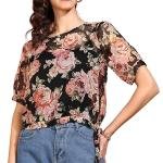 Yash Gallery Women's Chiffon Floral Printed Round Neck Short Sleeve Top